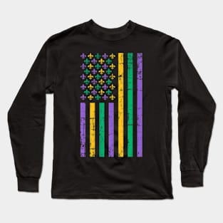 Mardi Gras Us Flag Long Sleeve T-Shirt